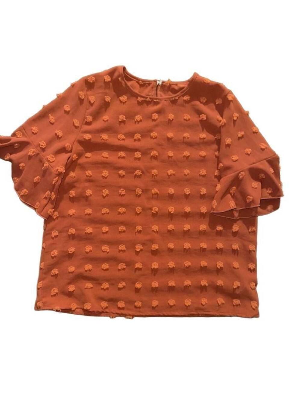 SHEIN Swiss Dot Pom Pom Textured Ruffle Sleeve Blouse